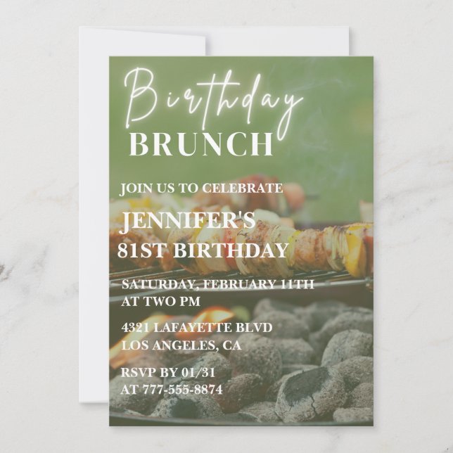 Invitation Simple Brunch Jardin barbecue 81e anniversaire (Devant)