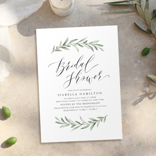 Invitation Simple calligraphie douche de mariée verdure rusti (Simple calligraphy rustic greenery bridal shower invitation)