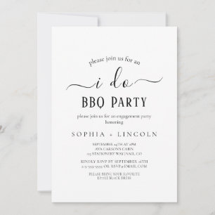 Invitation Simple Calligraphie Noire "Je Fais du BBQ" Fiançai