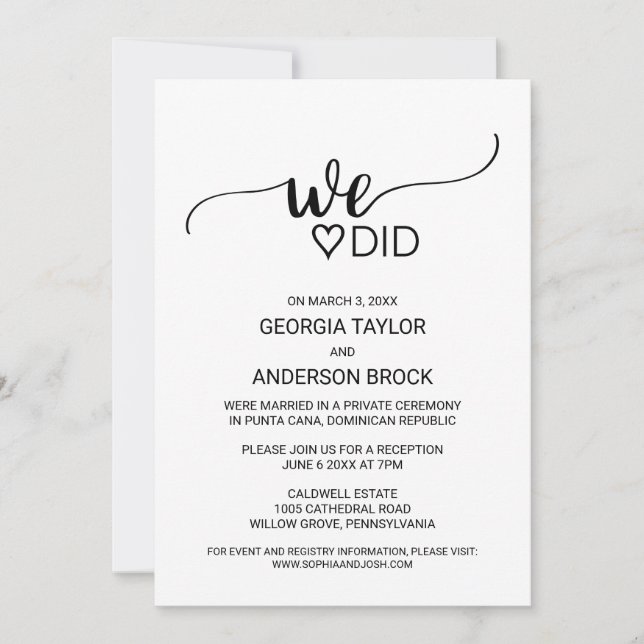 Invitation Simple calligraphie noire Nous avons fait (Devant)