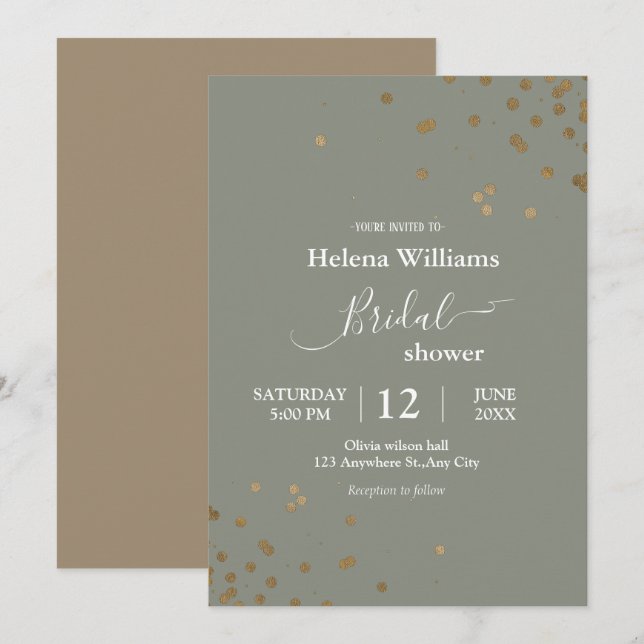 Invitation Simple calligraphie Sage Vert & Or (Devant / Derrière)