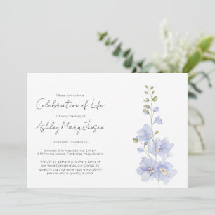 Invitation Simple célébration de la vie de Delphinium 