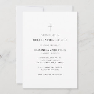 Invitation Simple Célébration de la Vie en noir et blanc avec