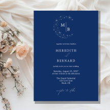 Simple Céleste Élégant Monogramme Mariage Bleu