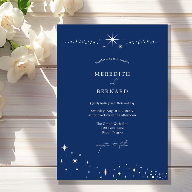 Invitation Simple Celestial Elegant Wedding Navy Blue  (Créateur téléchargé)