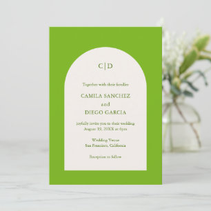 Invitation Simple Chartreuse Monogramme Arche Mariage moderne