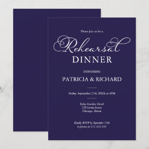 Invitation Simple Chic Bleu Marine Blanc Dîner de Répétition