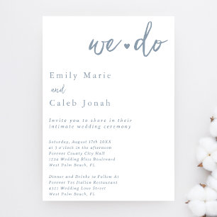Invitation Simple Chic Bleu Poussiéreux Mariage Intime au Pal