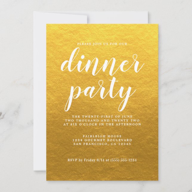 Invitation Simple Chic Calligraphie Classic Gold Dinner Party (Devant)