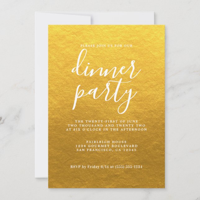 Invitation Simple Chic Calligraphie Classic Gold Dinner Party (Devant)
