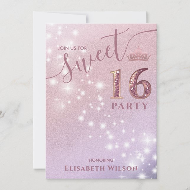 Invitation Simple chic Cool rose or tiara doux 16 (Devant)