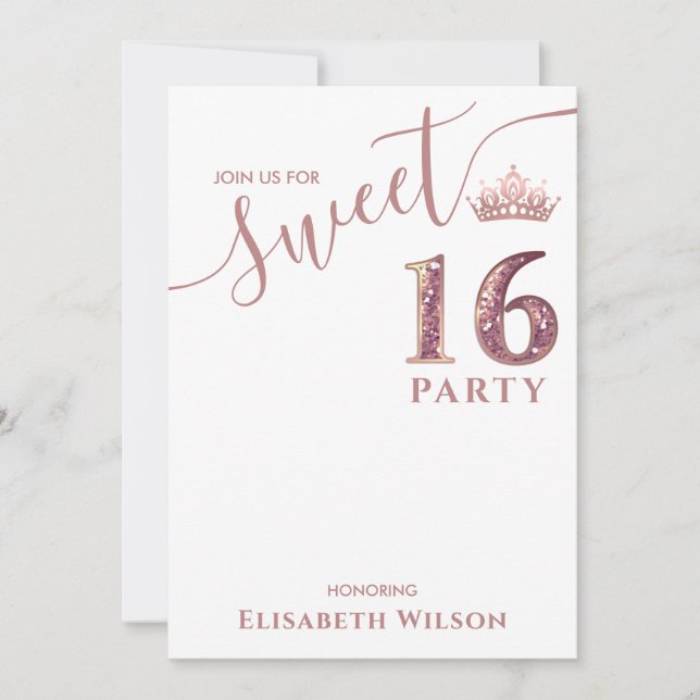 Invitation Simple chic Cool rose or tiara doux 16 (Devant)