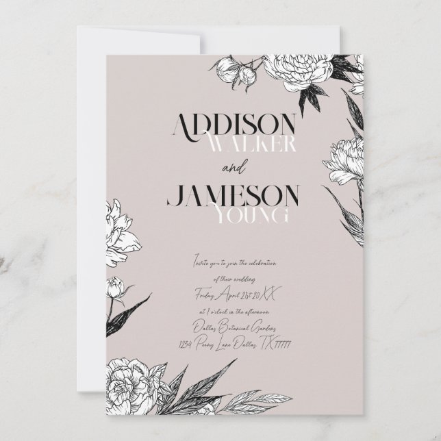 Invitation Simple Chic Croquis Floral Minimaliste Mariage Inv (Devant)