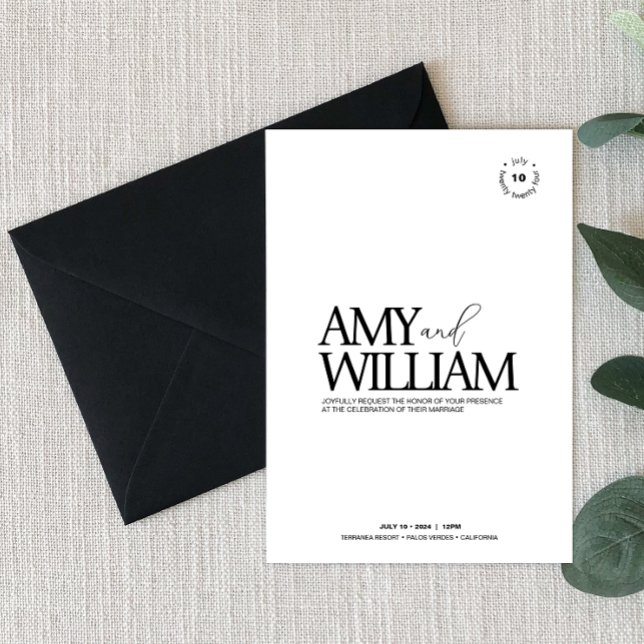 Invitation Simple Chic ・ Design Moderne Minimaliste ・ Élégant (Sophisticate • Stylish Modern Minimalist • Premium Invitation with black envelope.)