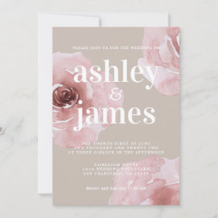 Invitation Simple Chic Moderne Floral Rose Rose Rose Mariage