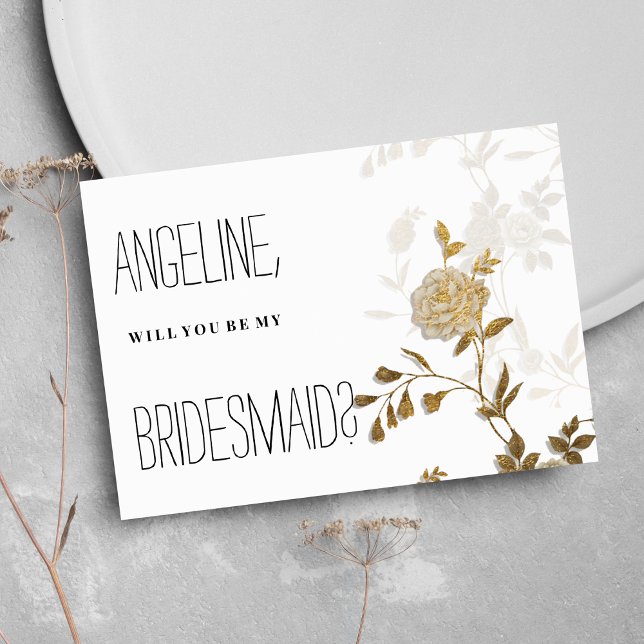 Invitation Simple chic parties scintillant d'or blanc floral  (Simple chic white gold glitter floral Bridesmaid)