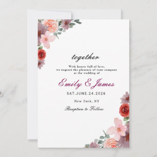 Invitation simple chic Watercolor Floral mariage