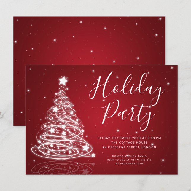Invitation Simple Christmas Tree Red Holiday Party  (Devant / Derrière)