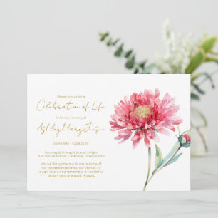 Invitation Simple Chrysanthème Célébration de la Vie Funérail