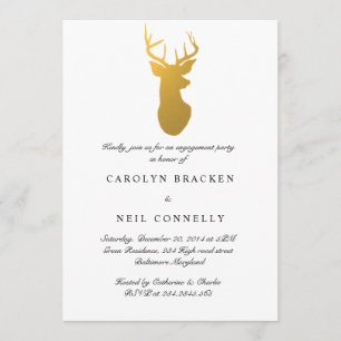 Invitation Simple Classic Gold Antler Modern Engagement Party