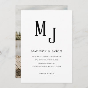 Invitation Simple classique noir Monogramme romain Mariage ph