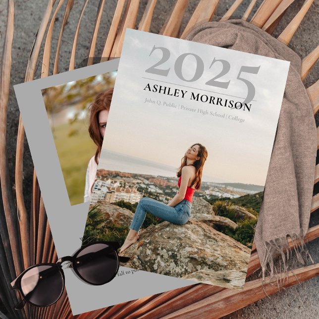 Invitation Simple Classy 2025 Deux Graduation Photo Grey (Simple Classy 2025 Two Photo Collage Gray Graduation Announcement -- Print and/or Download)