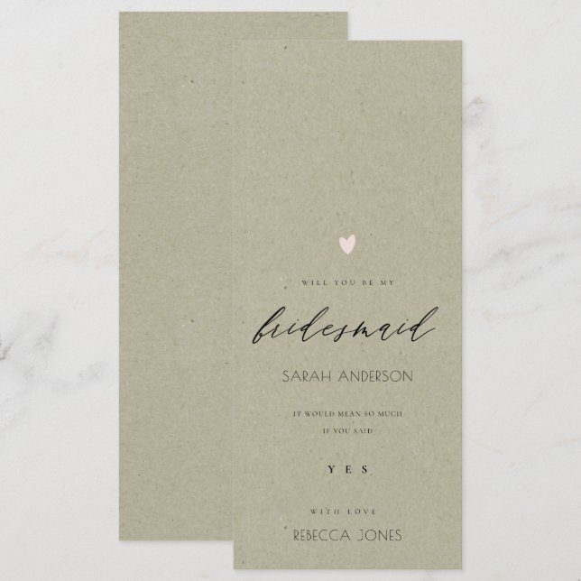 Invitation SIMPLE COEUR D'OR TYPOGRAPHIE DE KRAFT BRIdesmaid (Devant / Derrière)