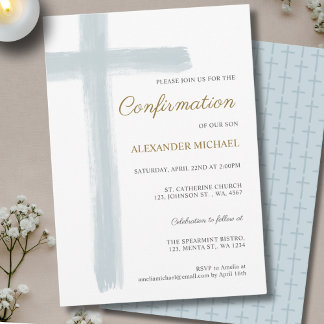 Invitation Simple confirmation garçon croix bleu blanc