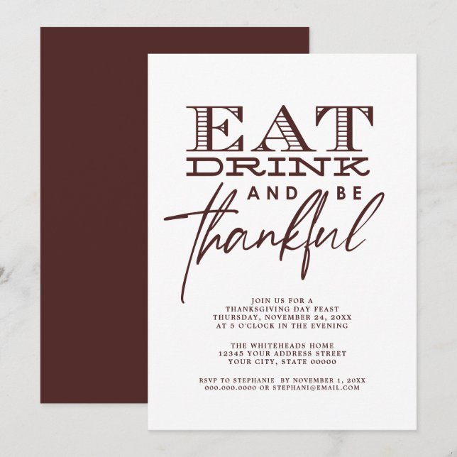 Invitation Simple Consommation Moderne Boire Thanksgiving (Devant / Derrière)