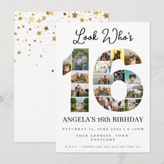 Invitation simple coup d'oeil qui a 16 ans Photo Collage anni (Devant / Derrière)