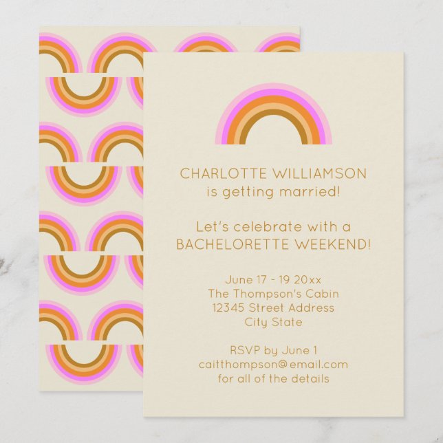 Invitation Simple Cute Retro Rainbow Bachelorette Week-end (Devant / Derrière)