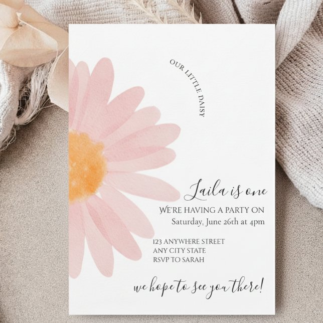 Invitation Simple Daisy One Floral 1st Birthday  (Créateur téléchargé)