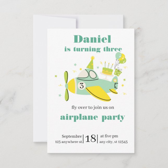 Invitation simple d'anniversaire d'avion ✈️ (Devant)