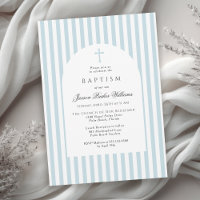 Invitation simple de baptême à rayures bleues pour