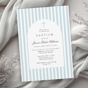 Invitation simple de baptême à rayures bleues pour
