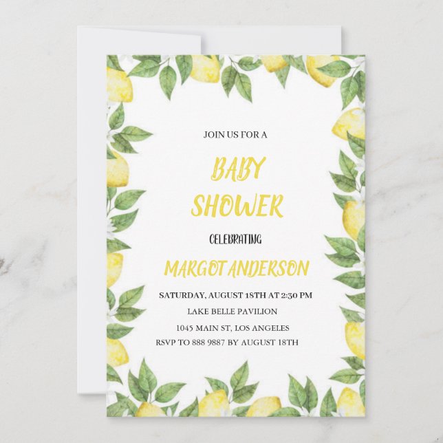 INVITATION SIMPLE DE LA BABYSHOWE DE CITRON (Devant)