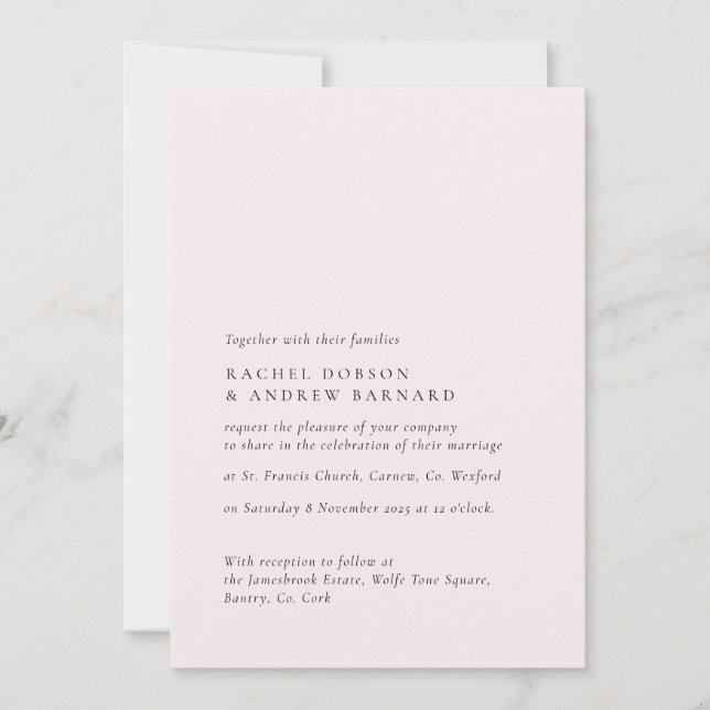 Invitation Simple Delicy Blush Romantic Soft Rose Rose (Devant)