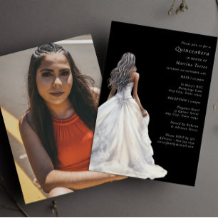 Invitation Simple design noir et blanc moderne Quinceañera