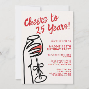 Invitation Simple dessin à la main vin rouge 25e anniversaire