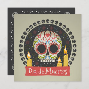 Invitation simple Dia de Muertos crâne et bougies
