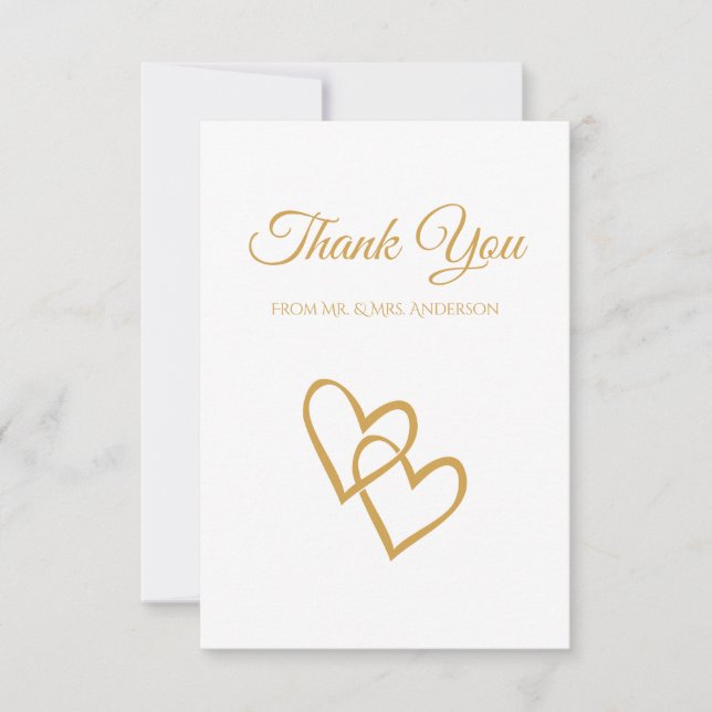 Invitation Simple Double Heart Or Remerciement De Mariage (Devant)