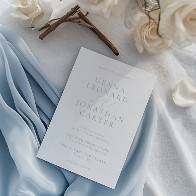 Invitation Simple Dusty Bleu & Blanc Élégant Mariage (Simple Dusty Blue & White Elegant Wedding Invitation)
