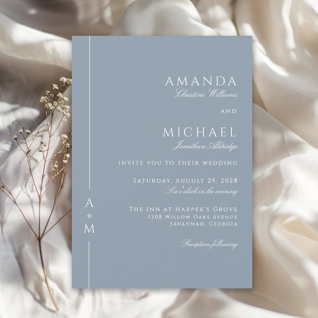 Invitation Simple Dusty Bleu Élégant Monogramme Mariage class (Available in both printed and instant download digital formats.)