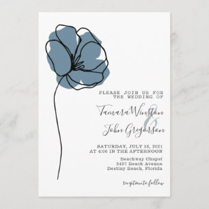 Invitation Simple Dusty Blue Floral ligne de dessin Art Maria