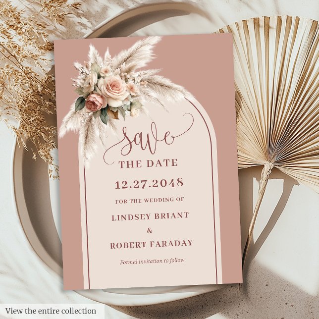 Invitation Simple Dusty Pink Pampas Grass Save the Date Card (Simple Dusty Pink Pampas Grass Save the Date Card)