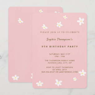 Invitation Simple Dusty Rose mignonne Daisies Fille fête d'an