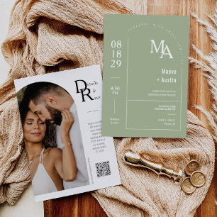 Invitation Simple Dusty vert moderne minimaliste Arc QR Code