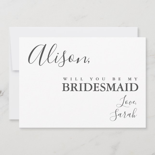 Invitation Simple Élégance Be My Bridesmaid Proposition Card (Devant)