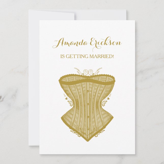 Invitation Simple Elegance Gold Corset Lingerie Fête des mari (Devant)