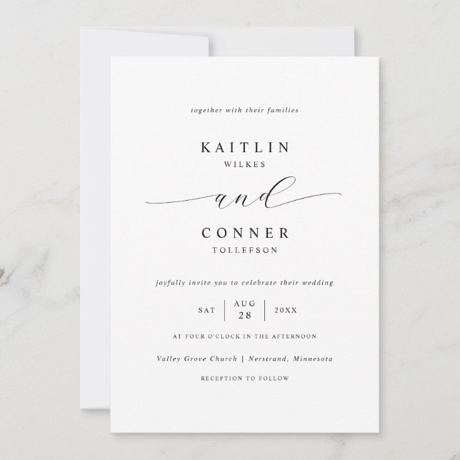 Invitation Simple Elegance Luxury Mariage noir et blanc (Devant)